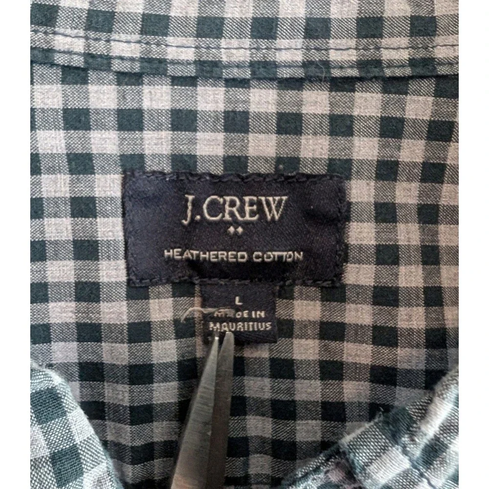 J. Crew Mens Large L Green Gray Check Dress Shirt Heathered Cotton Button Down